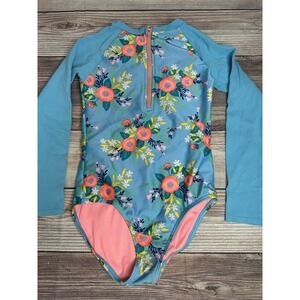 Cat & Jack girls Blue floral long sleeve bathing suit‎ Size Medium 7/8